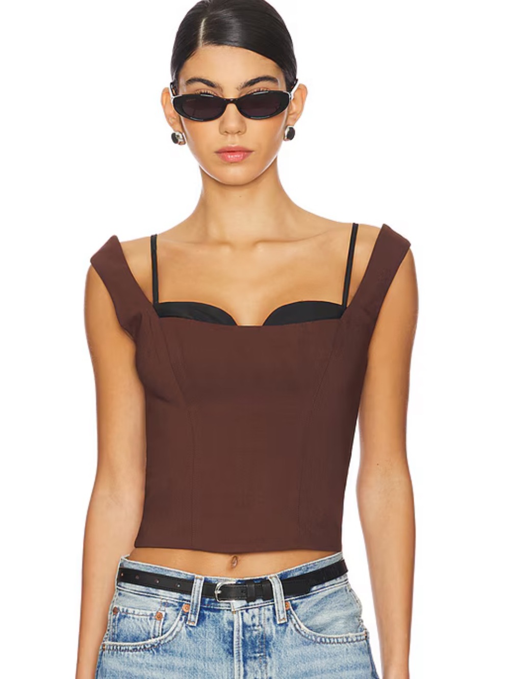LPA Brown Square-Neck Cropped Top